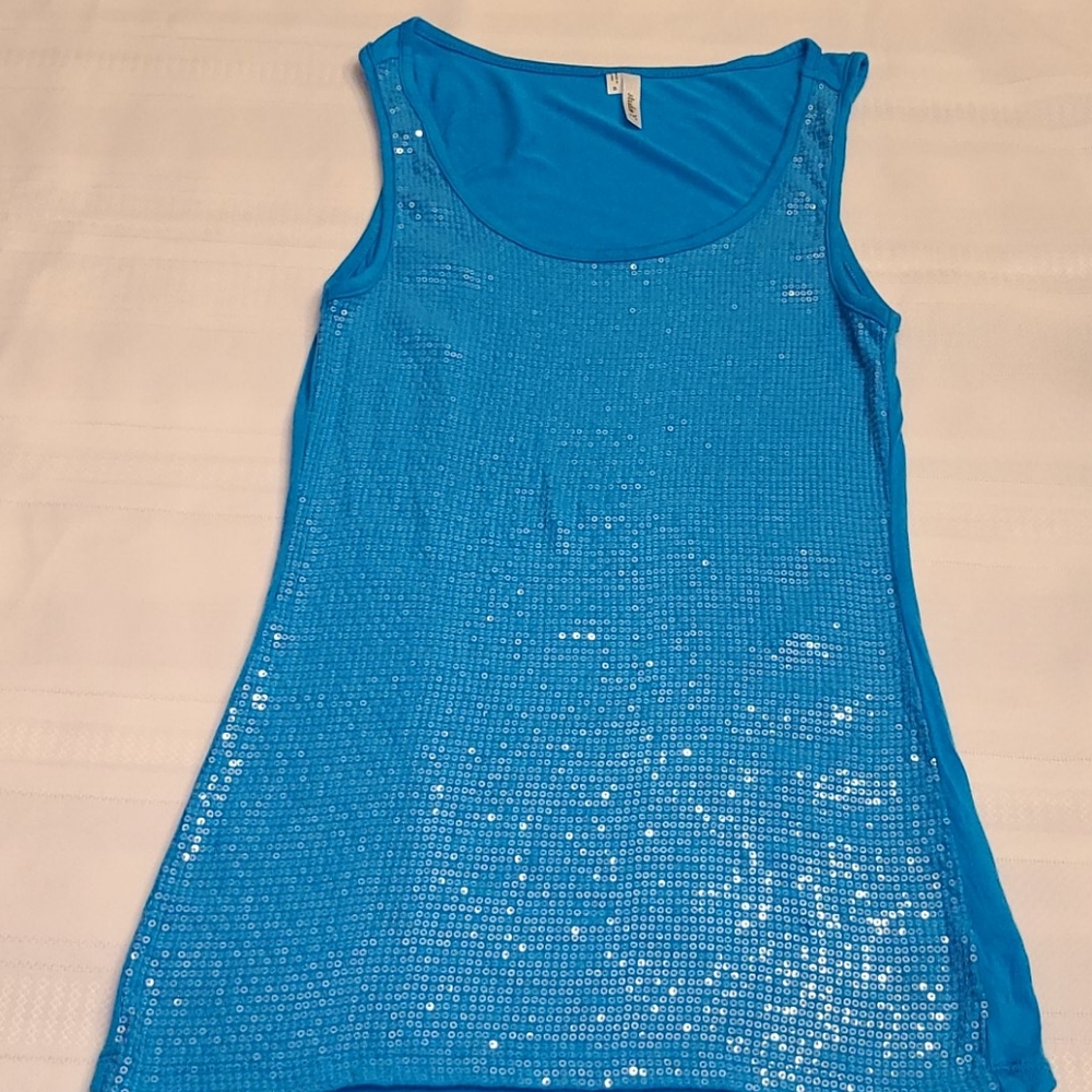 Studio Y Blue Sequin Tank Top Size Small